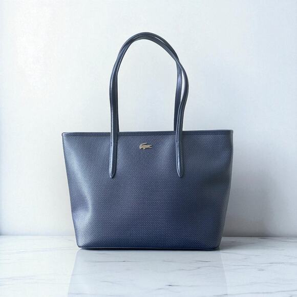 Lacoste Chantago Navy Blue Tote Bag in Piqué Leather - Picture 1 of 13